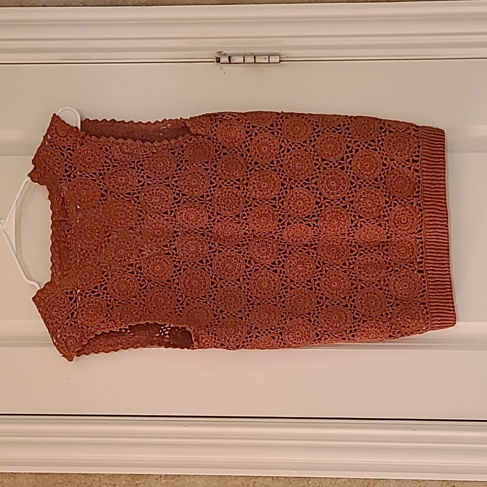 OBR Rust Orange Crochet Button-Front Sweater Vest Medium - Picture 5 of 9